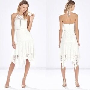 Parker Talum Combo Halter Dress Size Small‎ White Smock Back Handkerchief Hem